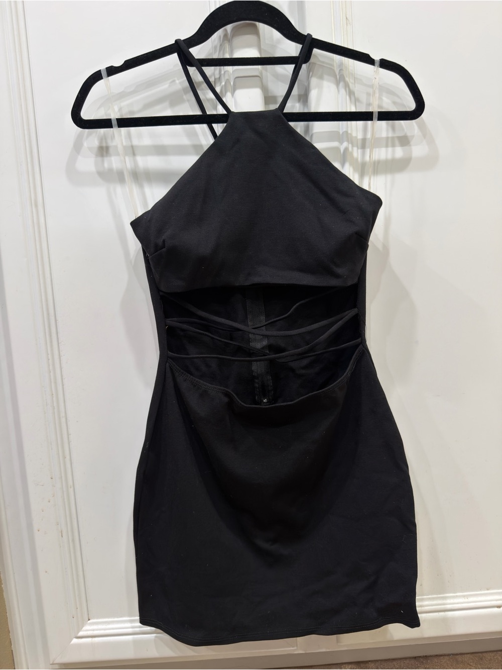 New Black Strappy Cutout Halter Dress